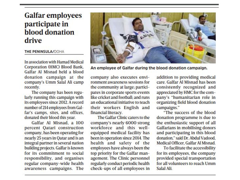 Galfar employees participate in blood donation drive